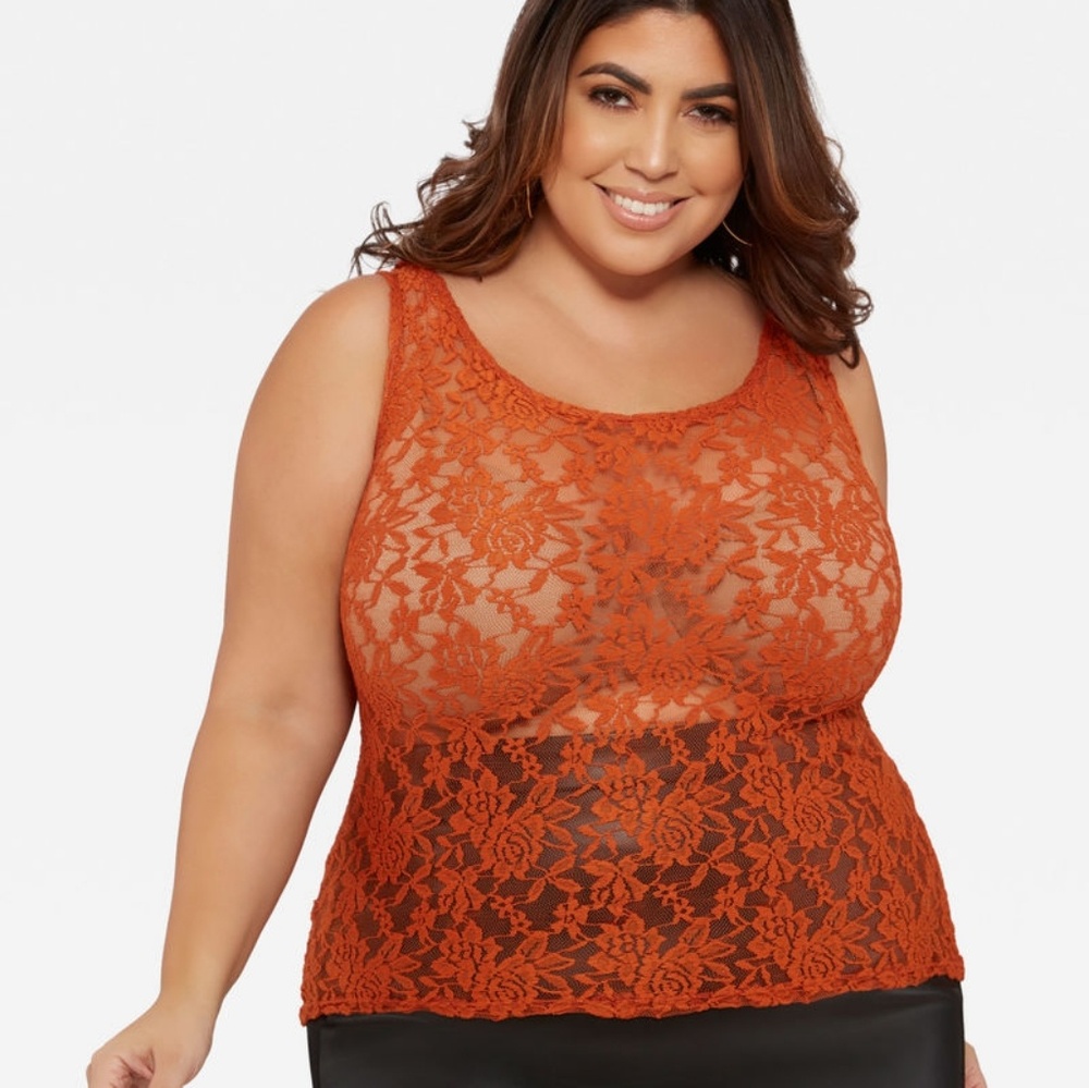 4X Plus Size Orange Lace Sheer Tank NWT